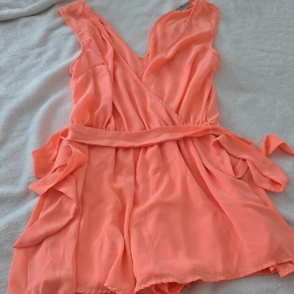 Peach Sleeveless Wrap Romper